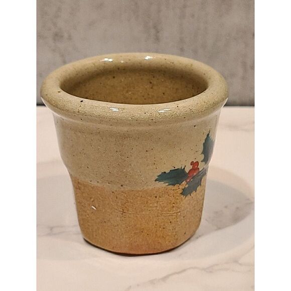 Monroe Pottery 2.5" Salt Works Maine Holly Holiday Toothpick Holder Votive Set 2 - Picture 8 of 11